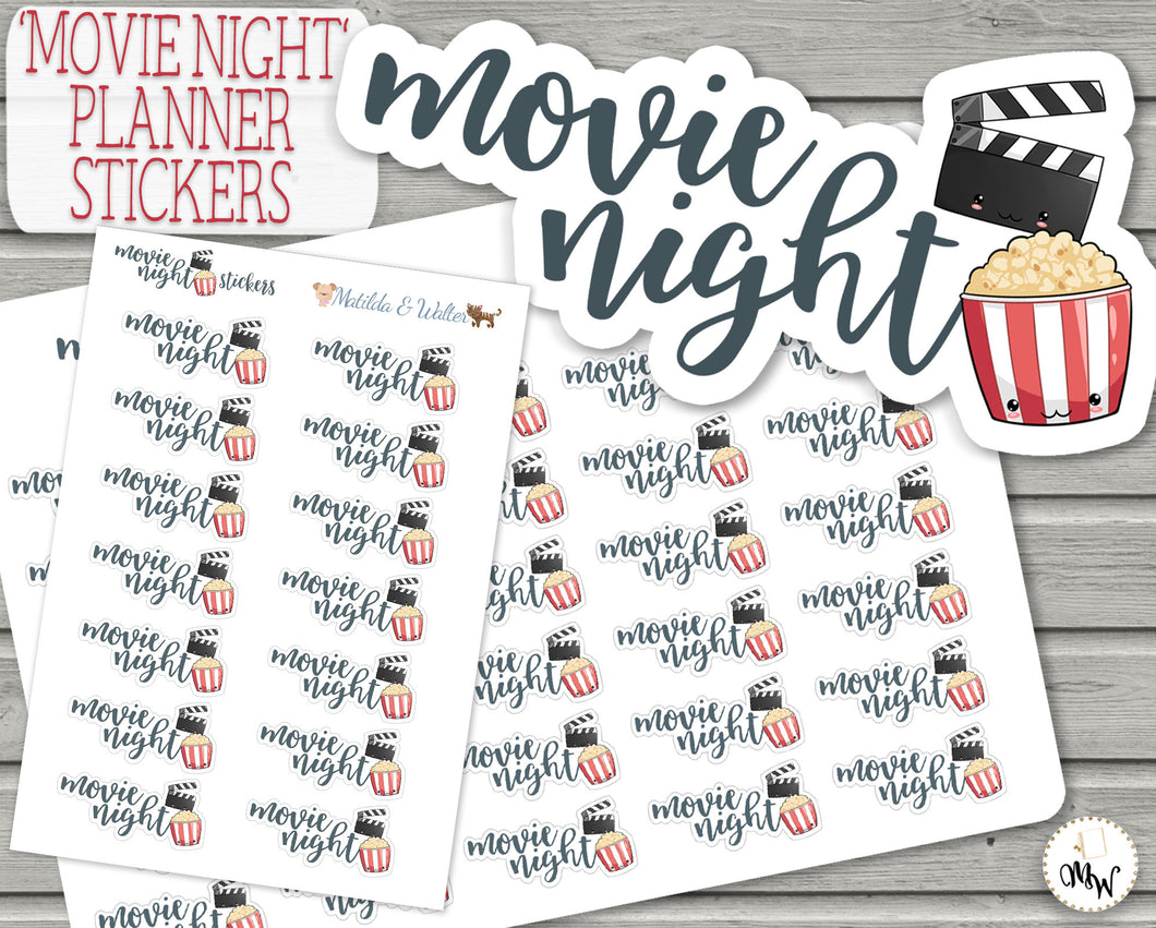 Movie Night Kawaii Stickers | Kawaii Planner Sticker | Functional BUJO Stickers | Popcorn Movie Night Stickers | Travelers Notebook Stickers