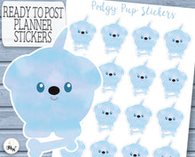 Load image into Gallery viewer, Fun Podgy Puppy Character Stickers in Watercolour Blue.
