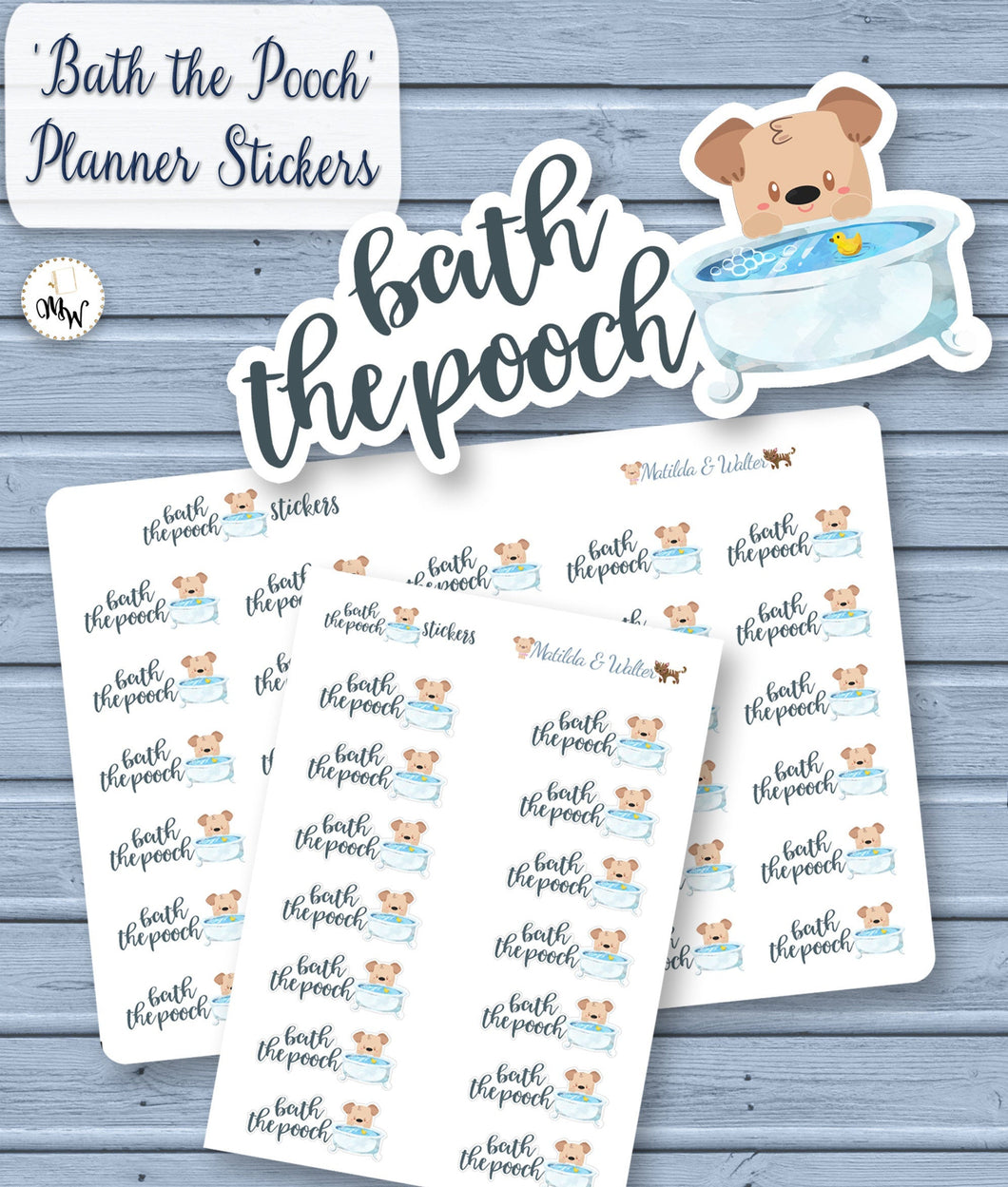 'Dogs Bathtime' Cute Stickers - mini handmade planner stickers from the Functional Art kawaii series