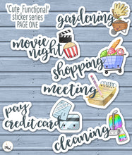 Load image into Gallery viewer, Movie Night Kawaii Stickers | Kawaii Planner Sticker | Functional BUJO Stickers | Popcorn Movie Night Stickers | Travelers Notebook Stickers
