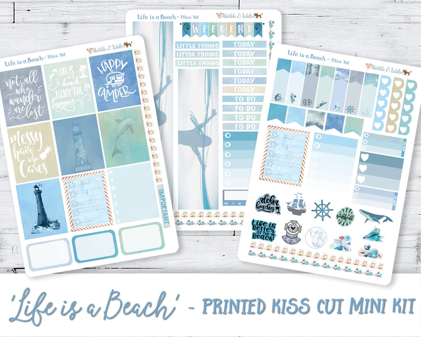 Coastal Vertical Planner Kit - Nautical planner stickers with a seaside holiday theme and breezy quotes. Handmade in the UK