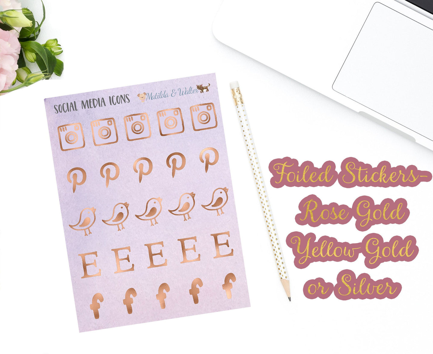 Foiled Social Media Stickers - handmade in the UK