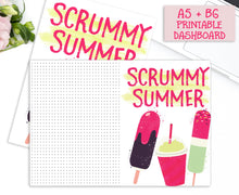 Load image into Gallery viewer, Colourful Summer Printable Planner Dashboards. A5 and B6 Sizes. Decorated with ice lollies in mint green, chocolate and shocking pink.
