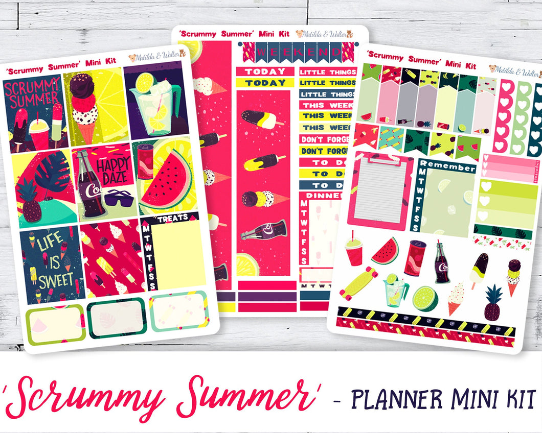 Hot Pink Vertical Mini Planner Kit - With gorgeous brightly coloured stickers especially for summer and vacation time