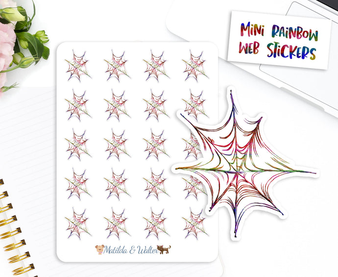 Halloween Mini Stickers | BUJO Deco Stickers | Rainbow Cobweb Stickers | Spooky Planner Diary Decor | Scrapbooking ECLP Halloween Planning