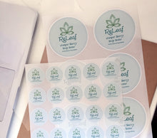 Load image into Gallery viewer, Your image or logo on sheets of round stickers handmade in the UK - Perfect to label products such as candles, beauty jars etc. or use for wedding invitations
