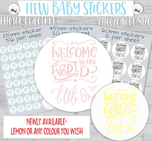 Load image into Gallery viewer, Newborn Baby Stickers | Welcome to the World Sticker | Christening Favors Label | Baby Shower Invitations | Blue Pink Shower Sticker | 24 hr
