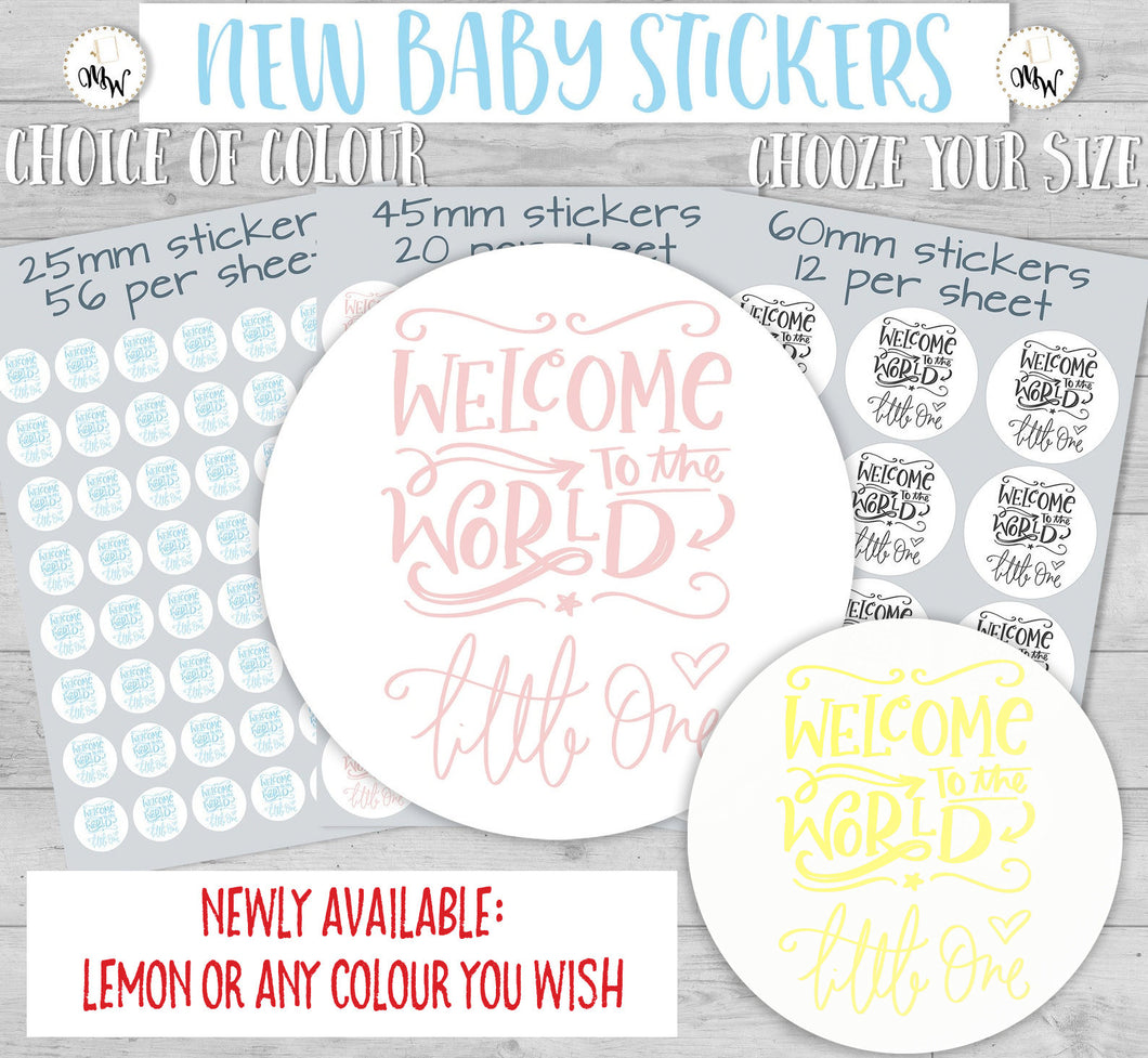 Newborn Baby Stickers | Welcome to the World Sticker | Christening Favors Label | Baby Shower Invitations | Blue Pink Shower Sticker | 24 hr