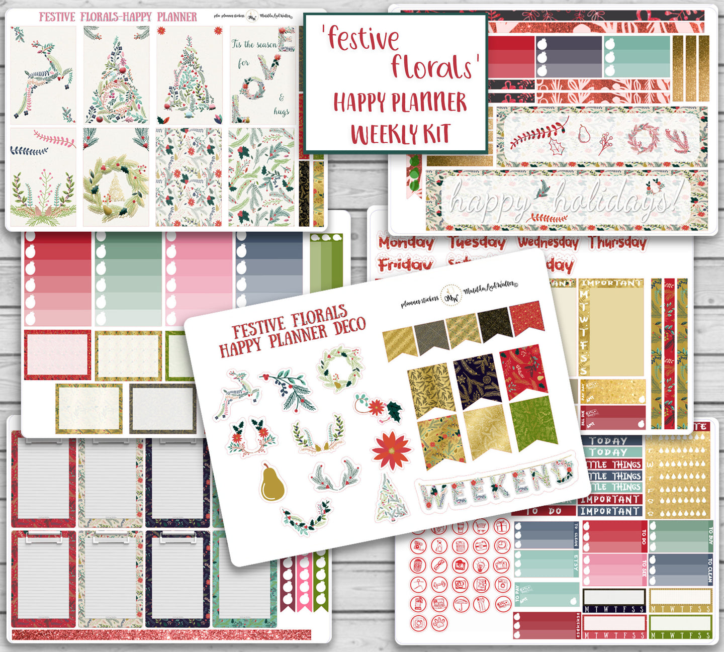 Christmas Kit for Happy Planner - FESTIVE FLORALS - A gorgeous original vertical kit for the holidays