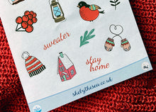 Load image into Gallery viewer, Sweater Weather Stickers Sheet | Handmade Mini Stickers for Planners Bullet Journals | Script Decor Sheet Winter Planning | Cosy Stay Home
