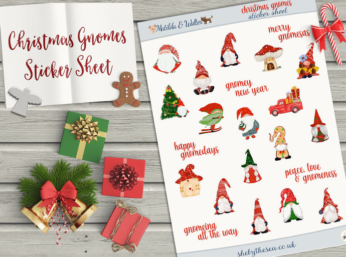 Christmas Gnomes Stickers | Handrawn Mini Stickers | Gnome Sticker Sheet | Planner Decor Bullet Journals | Holiday Cute Gnome Images UK