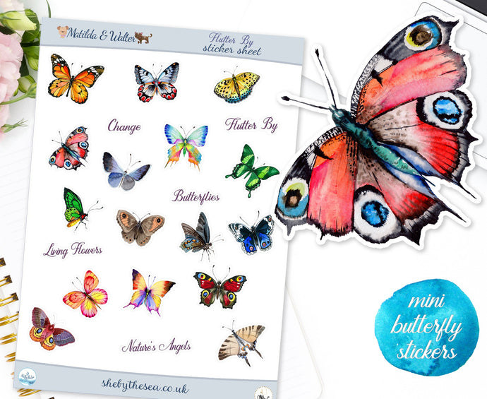Handmade Butterfly Stickers Sheet | Mini Nature Stickers | Butterflies Sticker Sheet | Script Planner Deco | Butterfly Stickers from the UK