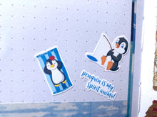 Load image into Gallery viewer, Penguin Stickers, Handmade Mini Stickers Sheet with cute penguins and script stickers for Planners &amp; Bullet Journals, kids&#39;s stickers, UK
