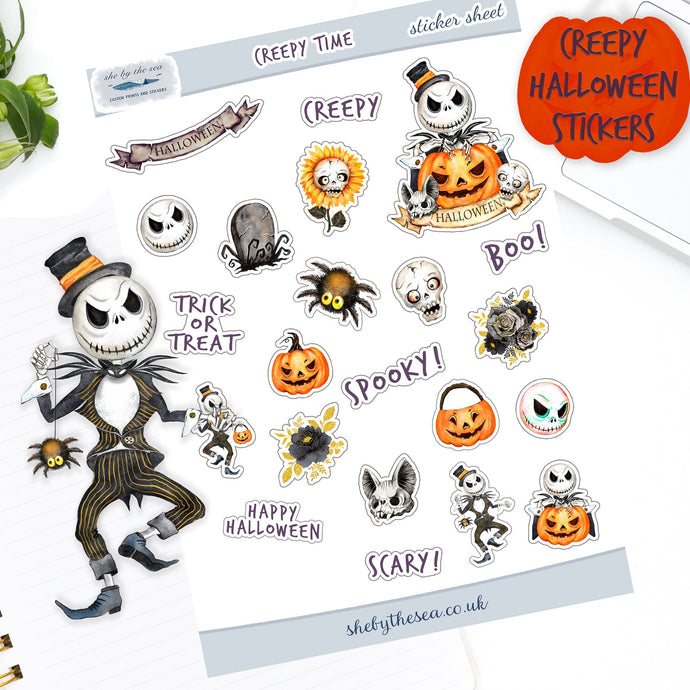 Spooky Halloween Mini Stickers for Planners Bullet Journals, Deco Sheet with 23 Different Stickers, Kids Party Labels, Fall Planner Sticker
