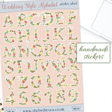 Load image into Gallery viewer, ALPHABET Stickers, Floral Wedding Style mini, Deco Pastel Flowers sticker sheet handmade in the UK, Letters and Numbers 4 Planners Journals
