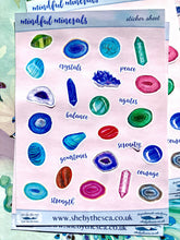 Load image into Gallery viewer, Crystals, Genomes Mini Stickers Sheet, Deco Decals for journaling, Crystal Gift, Agate, Fluorite, Labradorite, Aventurine Tower, Quartz
