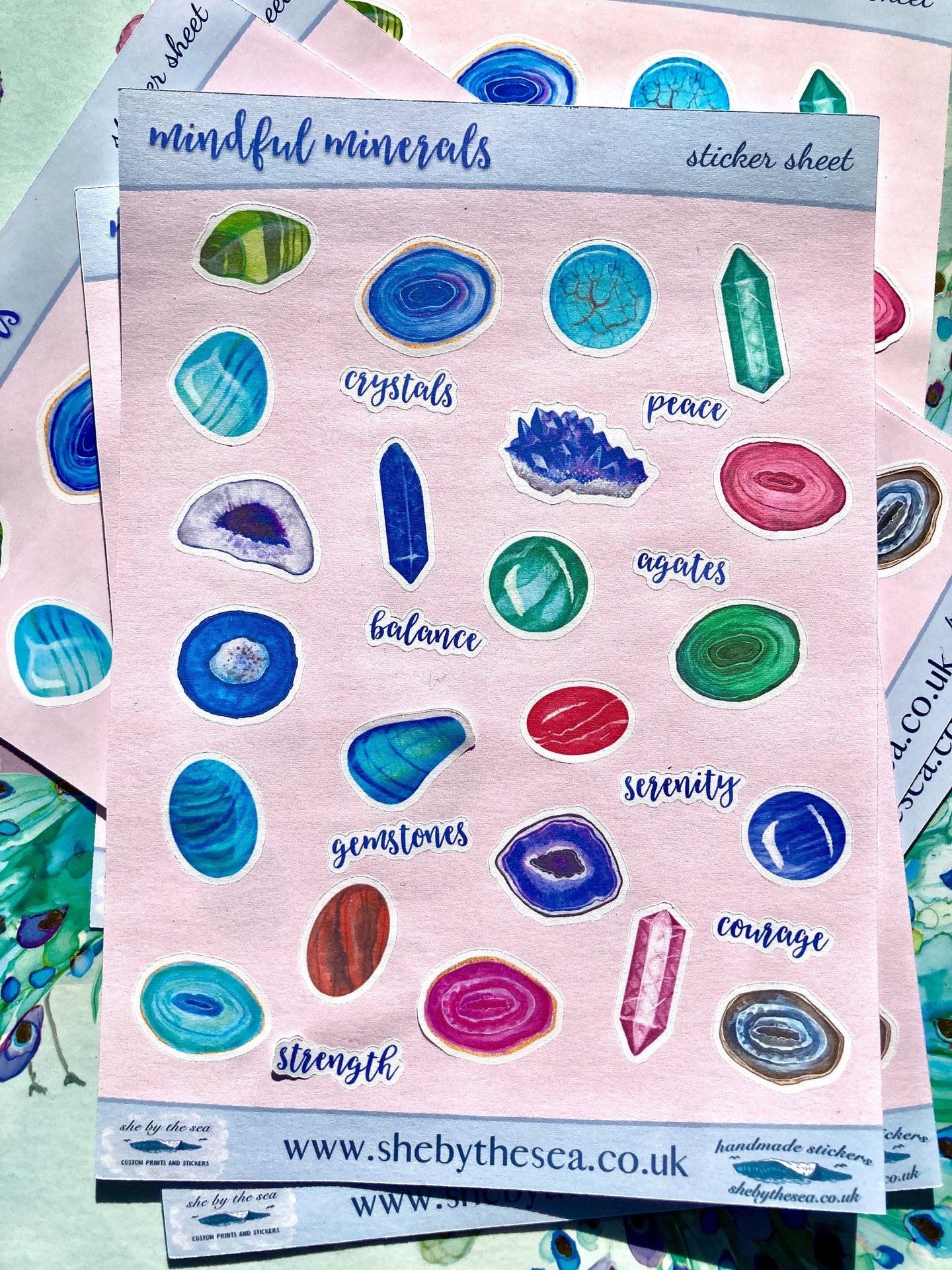 Crystals, Genomes Mini Stickers Sheet, Deco Decals for journaling, Crystal Gift, Agate, Fluorite, Labradorite, Aventurine Tower, Quartz