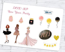 Load image into Gallery viewer, PRINTABLE New Year Party Happy Planner Kit for 2023, Weekly Vertical Stickers, Fashion Girls Hen Night
