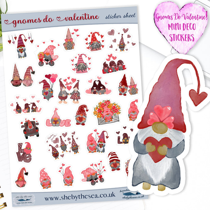 Valentine Gnome Stickers, Mini Decals of Gnomes for Deco, Planner & Journal Stickers