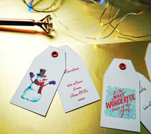 Load image into Gallery viewer, Personalised Christmas Gift Tags, Pack of 12 Custom Swing Tag with Coloured Eyelets, DOUBLE SIDED Gift Label with your choice of text
