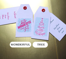 Load image into Gallery viewer, Personalised Christmas Gift Tags, Pack of 12 Custom Swing Tag with Coloured Eyelets, DOUBLE SIDED Gift Label with your choice of text
