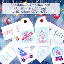 Load image into Gallery viewer, Personalised Christmas Gift Tags, Pack of 12 Custom Swing Tag with Coloured Eyelets, DOUBLE SIDED Gift Label with your choice of text
