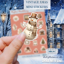 Load image into Gallery viewer, Vintage Style Christmas Stickers, retro mini seasonal planner deco for journal/scrapbook, Sticker sheet genuinely handmade in the UK
