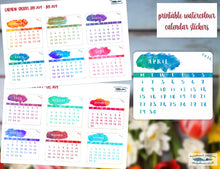 Load image into Gallery viewer, PRINTABLE Watercolour Mini Calendars for 2023, A4 + Letter Sized, Diary Months, Calendar Die-Cuts Stickers, Planner or Journal
