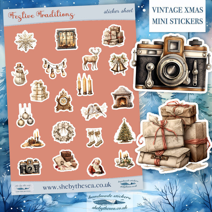 cute vintage christmas stickers on a sheet
