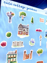 Load image into Gallery viewer, Village Cottages Stickers, make your own English countryside scene, planner deco for journal/scrapbook, Sticker sheet handmade in the UK
