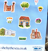 Load image into Gallery viewer, Village Cottages Stickers, make your own English countryside scene, planner deco for journal/scrapbook, Sticker sheet handmade in the UK
