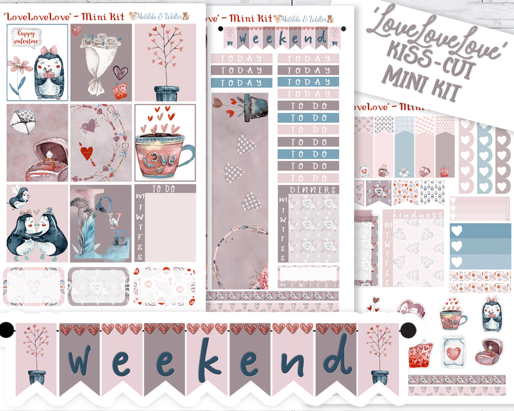 Mini Stickers Kit - 'LoveLoveLove' - Romantic planner Kit to suit all planners, bullet journals, Scrapbooks and travelers notebooks
