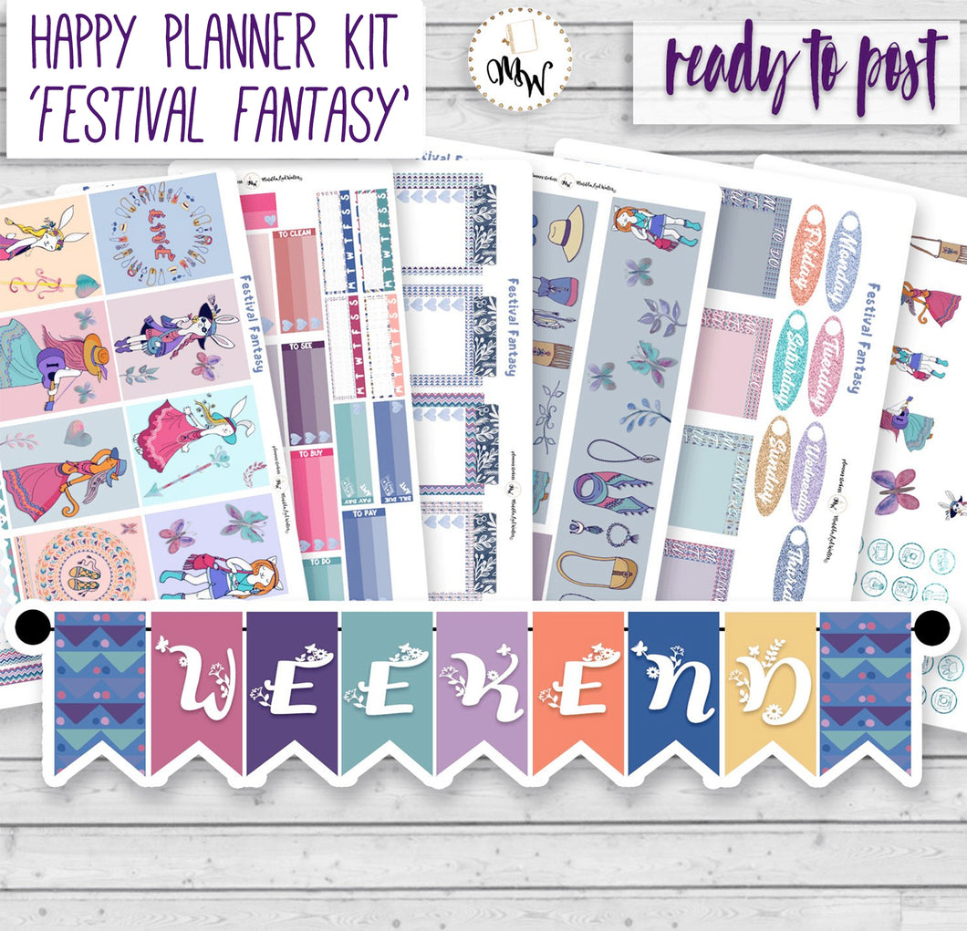 Boho Sticker Kit for a Happy Planner - 'Festival Fantasy' a fun summer vertical planner kit handmade in the UK