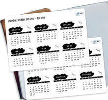 Load image into Gallery viewer, Black &amp; White Mini Calendar Stickers 2023 - Full year of monthly stickers for Planners and Journals.
